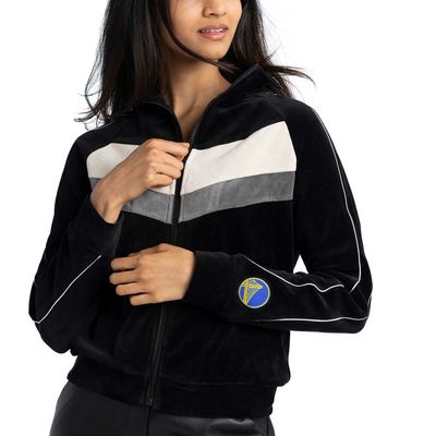 Women's Lusso Black Golden State Warriors Nixie Colorblock Chevron Raglan Full-Zip Track Jacket