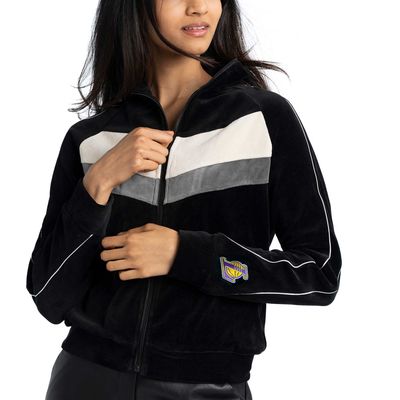 Women's Lusso Black Los Angeles Lakers Nixie Colorblock Chevron Raglan Full-Zip Track Jacket