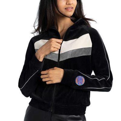 Women's Lusso Black New York Knicks Nixie Chevron Color-Block Raglan Full-Zip Track Jacket