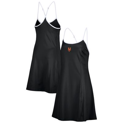Women's Lusso Black New York Mets Nakita Strappy Scoop Neck Dress