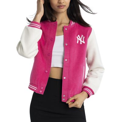 Women's Lusso Pink New York Yankees Priya Full-Snap Varsity Jacket