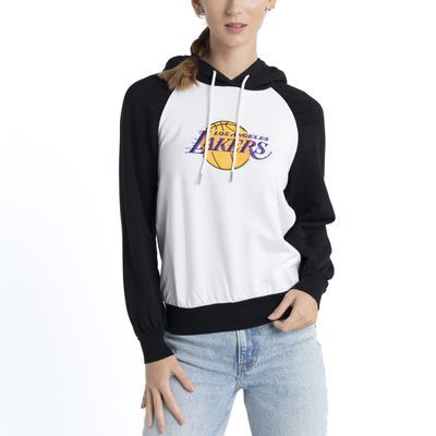 Women's Lusso White Los Angeles Lakers Marlowe Tri-Blend Raglan Pullover Hoodie