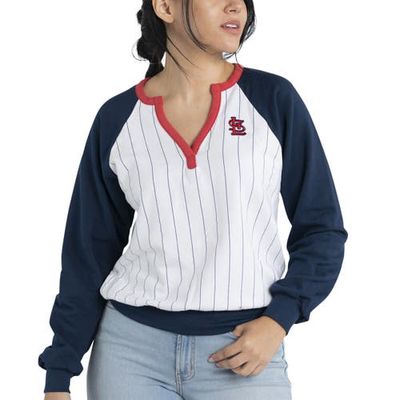 Women's Lusso White/Navy St. Louis Cardinals Mack Fleece V-Neck Pullover Top