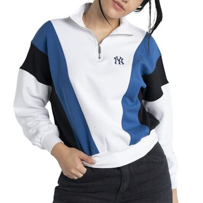 Women's Lusso White New York Yankees Malia Quarter-Zip Sweatshirt