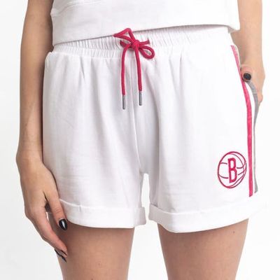 Women's Lusso White/Pink Brooklyn Nets Melody Cuffed Tri-Blend Shorts
