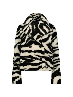 Women's Madrid Striped Wool Faux Fur Jacket - Black Cream Zebra - Size XS