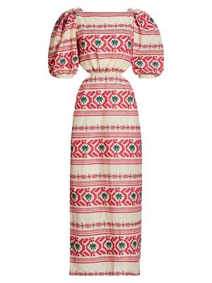 Women's Magia Presente Embroidered Midi-Dress - Tropic Pink Ecru - Size 4