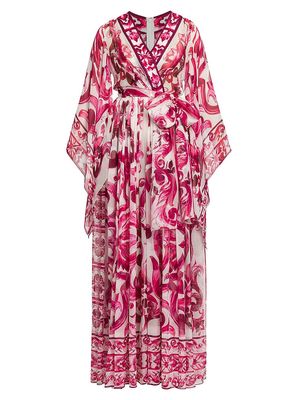 Women's Maiolica Print Chiffon Jumpsuit - Tris Maioliche Fuxia - Size 10