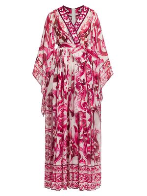 Women's Maiolica Print Chiffon Jumpsuit - Tris Maioliche Fuxia - Size 2