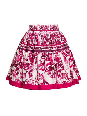 Women's Maiolica Print Full Miniskirt - Tris Maioliche Fuxia - Size 8