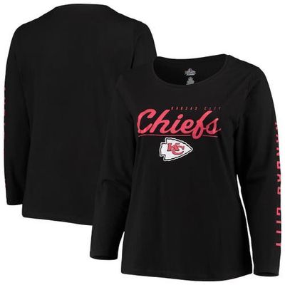 Women's Majestic Black Kansas City Chiefs Plus Size Team Logo Long Sleeve T-Shirt