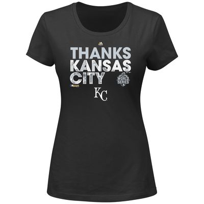 Women's Majestic Black Kansas City Royals 2015 World Series Champions Parade T-Shirt