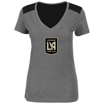 Women's Majestic Charcoal LAFC V-Neck Contrast T-Shirt in Heather Charcoal