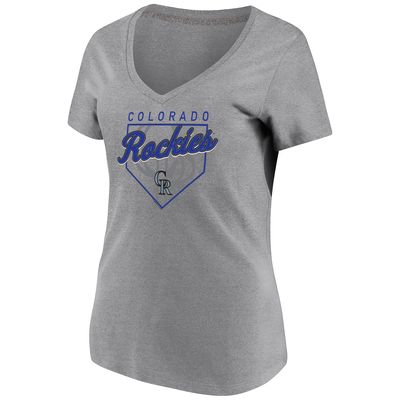 Women's Majestic Heathered Gray Colorado Rockies Cling to the Lead V-Neck T-Shirt
