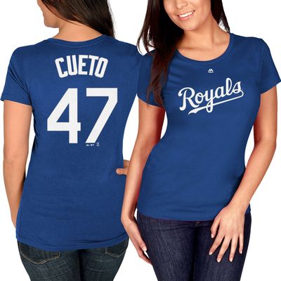 Women's Majestic Johnny Cueto Royal Kansas City Royals Name & Number T-Shirt