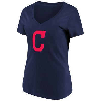 Women's Majestic Navy Cleveland Indians Top Ranking V-Neck T-Shirt