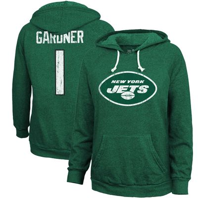 Women's Majestic Threads Ahmad Sauce Gardner Heather Green New York Jets Name & Number Tri-Blend Pullover Hoodie