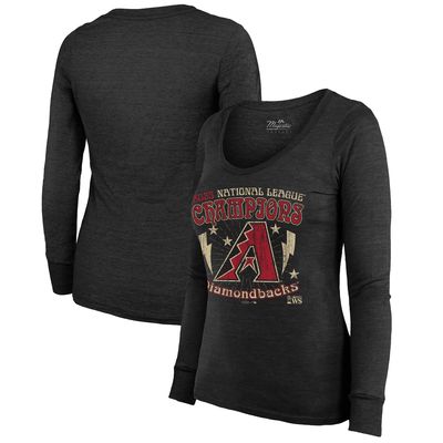 Women's Majestic Threads Black Arizona Diamondbacks 2023 National League Champions Tour Long Sleeve Tri-Blend T-Shirt