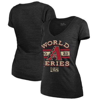 Women's Majestic Threads Black Arizona Diamondbacks 2023 World Series Contact Tri-Blend V-Neck T-Shirt