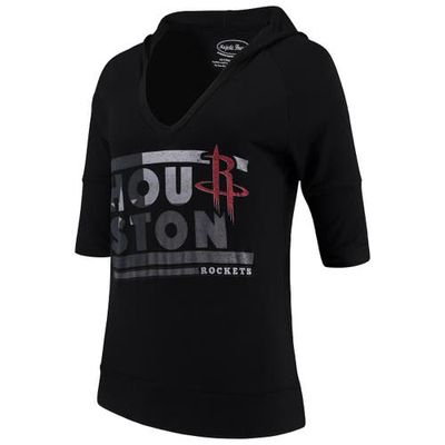 Women's Majestic Threads Black Houston Rockets City State Elbow Sleeve V-Neck Hooded Pullover Top