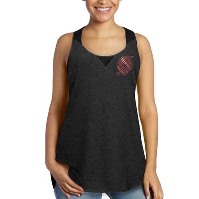 Women's Majestic Threads Black Portland Trail Blazers French Terry Deconstructed Racerback Tri-Blend Tank Top