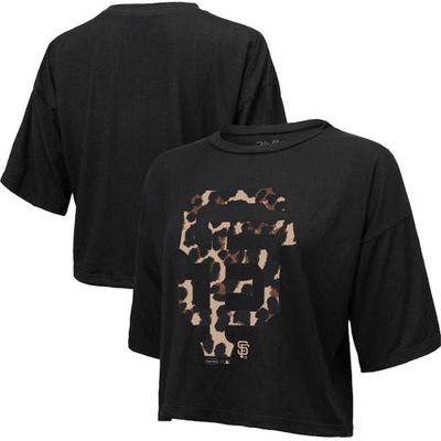 Women's Majestic Threads Black San Francisco Giants Leopard Cropped T-Shirt