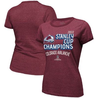 Women's Majestic Threads Burgundy Colorado Avalanche 2022 Stanley Cup Champions Ringer Tri-Blend T-Shirt