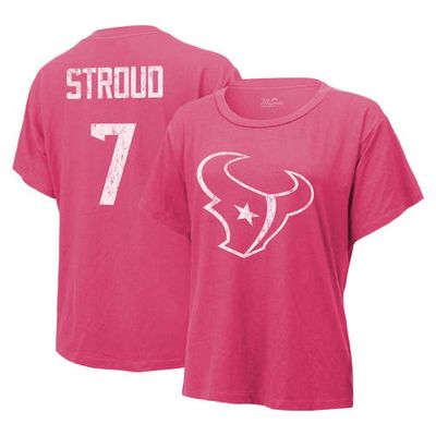 Women's Majestic Threads C. J. Stroud Pink Houston Texans Name & Number T-Shirt