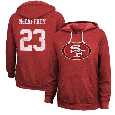 Women's Majestic Threads Christian McCaffrey Scarlet San Francisco 49ers Name & Number Tri-Blend Pullover Hoodie