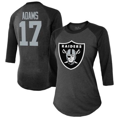 Women's Majestic Threads Davante Adams Black Las Vegas Raiders Player Name & Number Tri-Blend 3/4-Sleeve Fitted T-Shirt