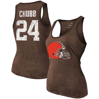 Women's Majestic Threads Heathered Brown Cleveland Browns Name & Number Tri-Blend Tank Top