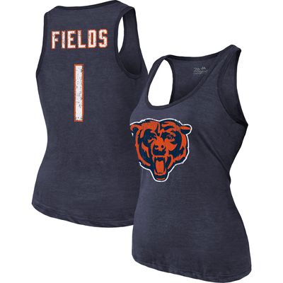 Women's Majestic Threads Heathered Navy Chicago Bears Name & Number Tri-Blend Tank Top
