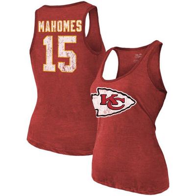 Women's Majestic Threads Heathered Red Kansas City Chiefs Name & Number Tri-Blend Tank Top