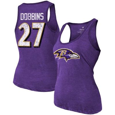 Women's Majestic Threads J. K. Dobbins Heathered Purple Baltimore Ravens Name & Number Tri-Blend Tank Top