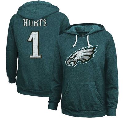 Women's Majestic Threads Jalen Hurts Midnight Green Philadelphia Eagles Name & Number Tri-Blend Pullover Hoodie