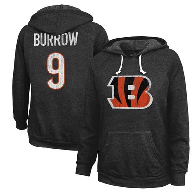 Women's Majestic Threads Joe Burrow Black Cincinnati Bengals Name & Number Tri-Blend Pullover Hoodie