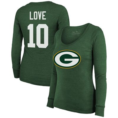 Women's Majestic Threads Jordan Love Green Green Bay Packers Name & Number Long Sleeve Scoop Neck Tri-Blend T-Shirt