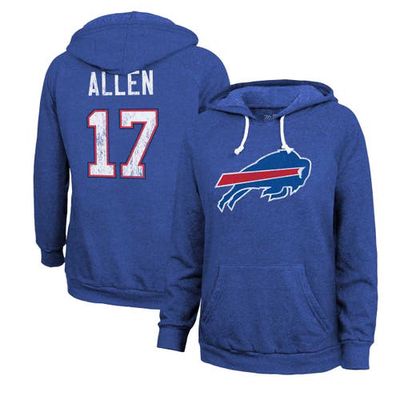 Women's Majestic Threads Josh Allen Royal Buffalo Bills Name & Number Tri-Blend Pullover Hoodie