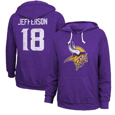 Women's Majestic Threads Justin Jefferson Purple Minnesota Vikings Name & Number Tri-Blend Pullover Hoodie