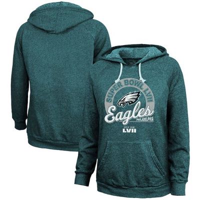 Women's Majestic Threads Midnight Green Philadelphia Eagles Super Bowl LVII Extra Point Tri-Blend Pullover Hoodie