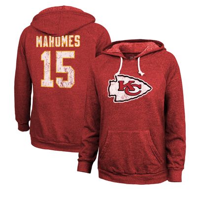 Women's Majestic Threads Patrick Mahomes Red Kansas City Chiefs Name & Number Tri-Blend Pullover Hoodie