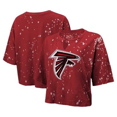 Women's Majestic Threads Red Atlanta Falcons Bleach Splatter Notch Neck Crop T-Shirt