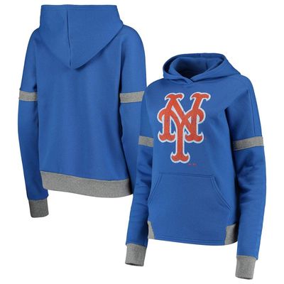 Women's Majestic Threads Royal/Gray New York Mets Iconic Fleece Pullover Hoodie