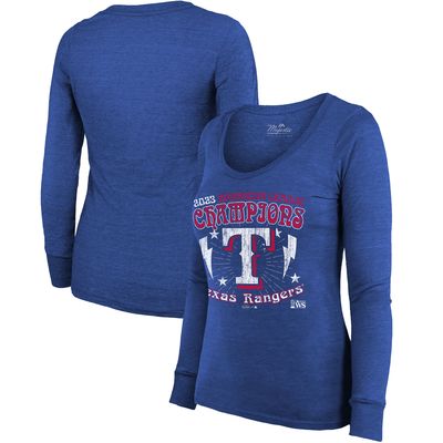 Women's Majestic Threads Royal Texas Rangers 2023 American League Champions Tour Long Sleeve Tri-Blend T-Shirt