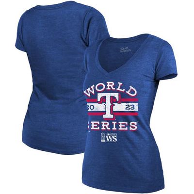 Women's Majestic Threads Royal Texas Rangers 2023 World Series Contact Tri-Blend V-Neck T-Shirt