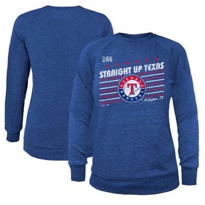 Women's Majestic Threads Royal Texas Rangers 2023 World Series Local Lines Tri-Blend Pullover Sweatshirt