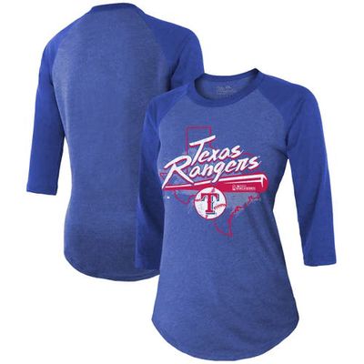 Women's Majestic Threads Royal Texas Rangers 2023 World Series Local Raglan 3/4-Sleeve Tri-Blend T-Shirt