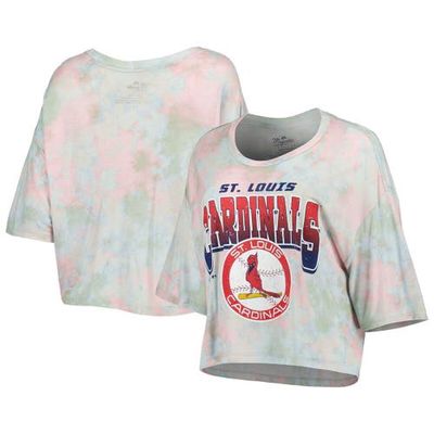 Women's Majestic Threads St. Louis Cardinals Cooperstown Collection Tie-Dye Boxy Cropped Tri-Blend T-Shirt in Light Blue