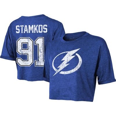 Women's Majestic Threads Steven Stamkos Blue Tampa Bay Lightning Name & Number Boxy Crop T-Shirt