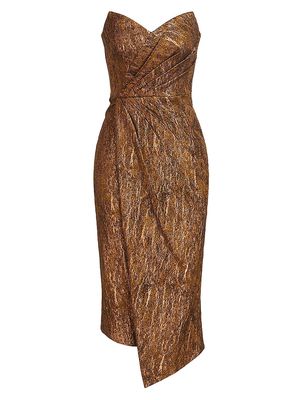 Women's Marcy Foiled Strapless Midi-Dress - Gold Nectar - Size 10